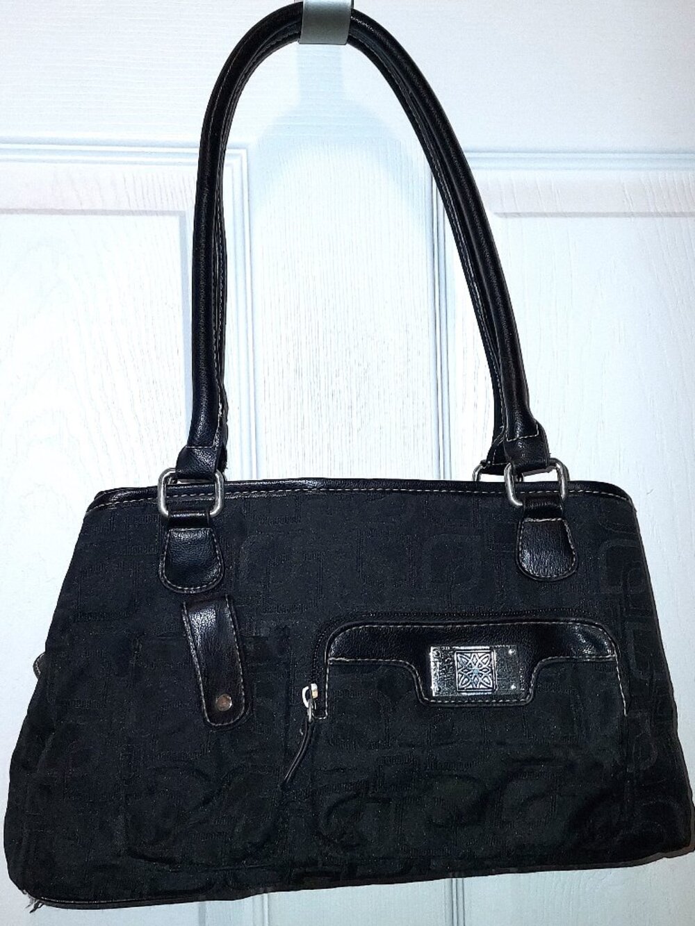 Y2K Liz Claiborne Jacquard Shoulder Bag Geometric Logo Faux Leather Satchel